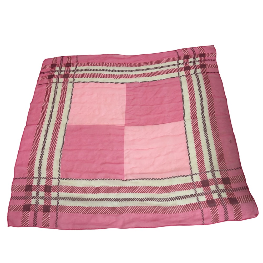 Glentex Vintage 100% Silk Scarf Pink Plaid Hand Rolled Japan Made 27x26 Coquette